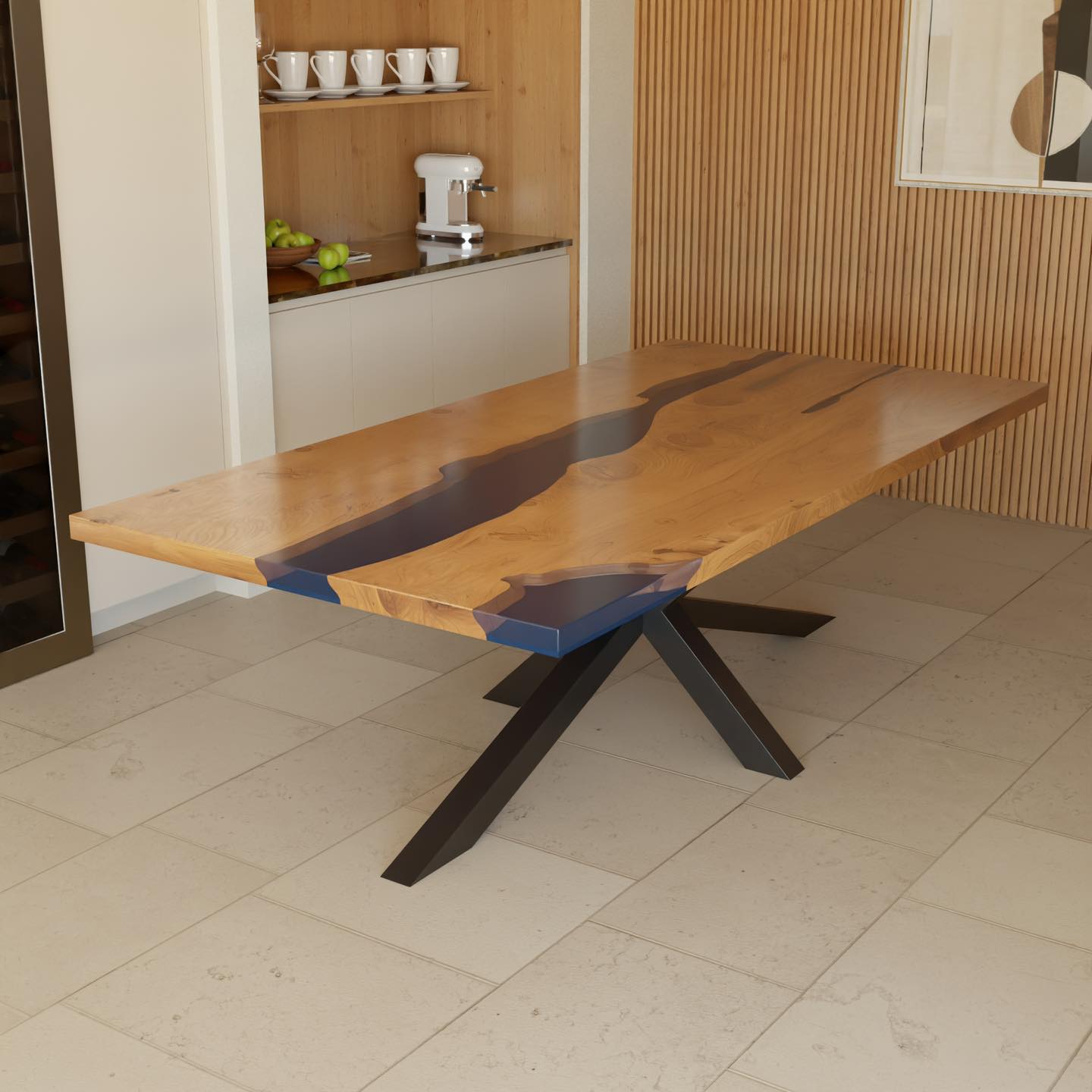 Custom epoxy resin table in Newtownabbey, Northern Ireland with live edge wood