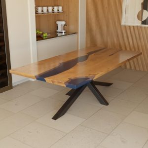 Custom epoxy resin table in Newtownabbey, Northern Ireland with live edge wood